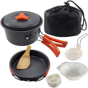 Camping Cookware Set 2 Person Camping Gear Campfire Utensils Non-Stick Cooking Lightweight Stackable Pot Pan Bowls Storage Bag