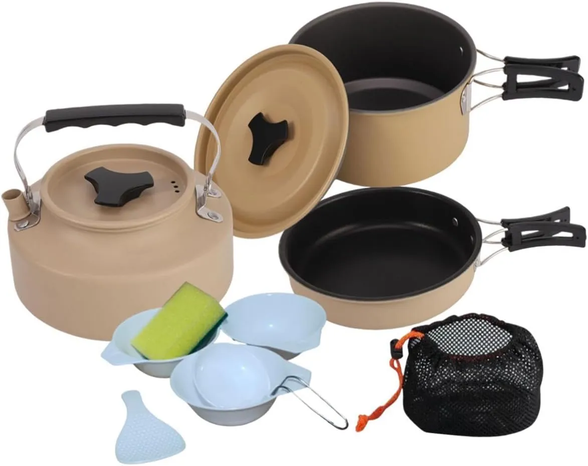 Camping Cookware Set, Camping Pot, Multipurpose Outdoor Cook Gear Kettle Fry Pan for Cooking Travel Hiking Home Backpacking