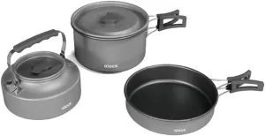 Camping Cookware Set Portable with 1.7L 3L Pots and Frying Pan and 0.8L Water Kettle, Outdoor Camping Pots Pan with Folding Handle and Kettle Combo for Backpacking Hiking Traveling