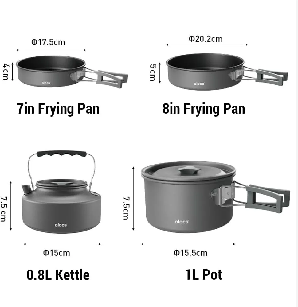 Camping Cookware Set Portable with 1.7L 3L Pots and Frying Pan and 0.8L Water Kettle, Outdoor Camping Pots Pan with Folding Handle and Kettle Combo for Backpacking Hiking Traveling