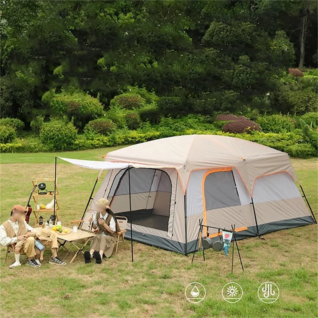 Camping Family Tent Layer 2 Room Thickened Rain-Proof Outdoor Family Camping Tourism Equipment