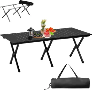 Camping Folding Table with Storage Carry Bag,Roll Up Small Picnic Table,Portable Beach Table,Lightweight Outdoor Side Table for Travel Hiking Backyard BBQ Party Events,Mesa Plegable,Black 3.8 FT