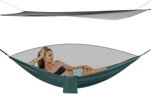 Camping Hammock Tent, Hammocks with Mosquito Net Tent and Rain Fly Tarp, Indoor Outdoor Hammock for Backpacking and Travel, 440.9 lbs Capacity(Black, Blackish Green)