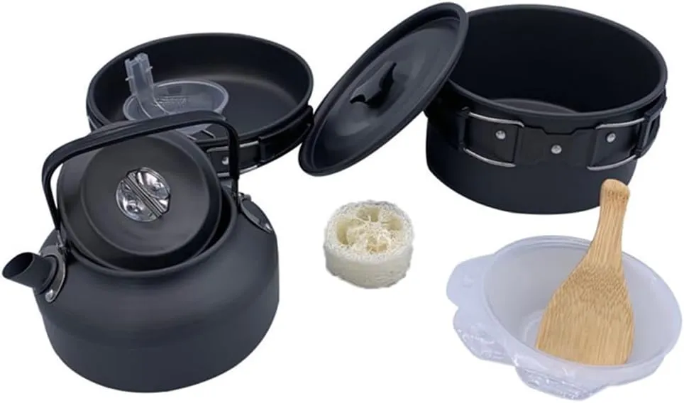 Camping Hiking Cookware Set Outdoor Portable Picnic Cookware Kit Alumina Pot Frying Pan Set Travel Cooking Accessory