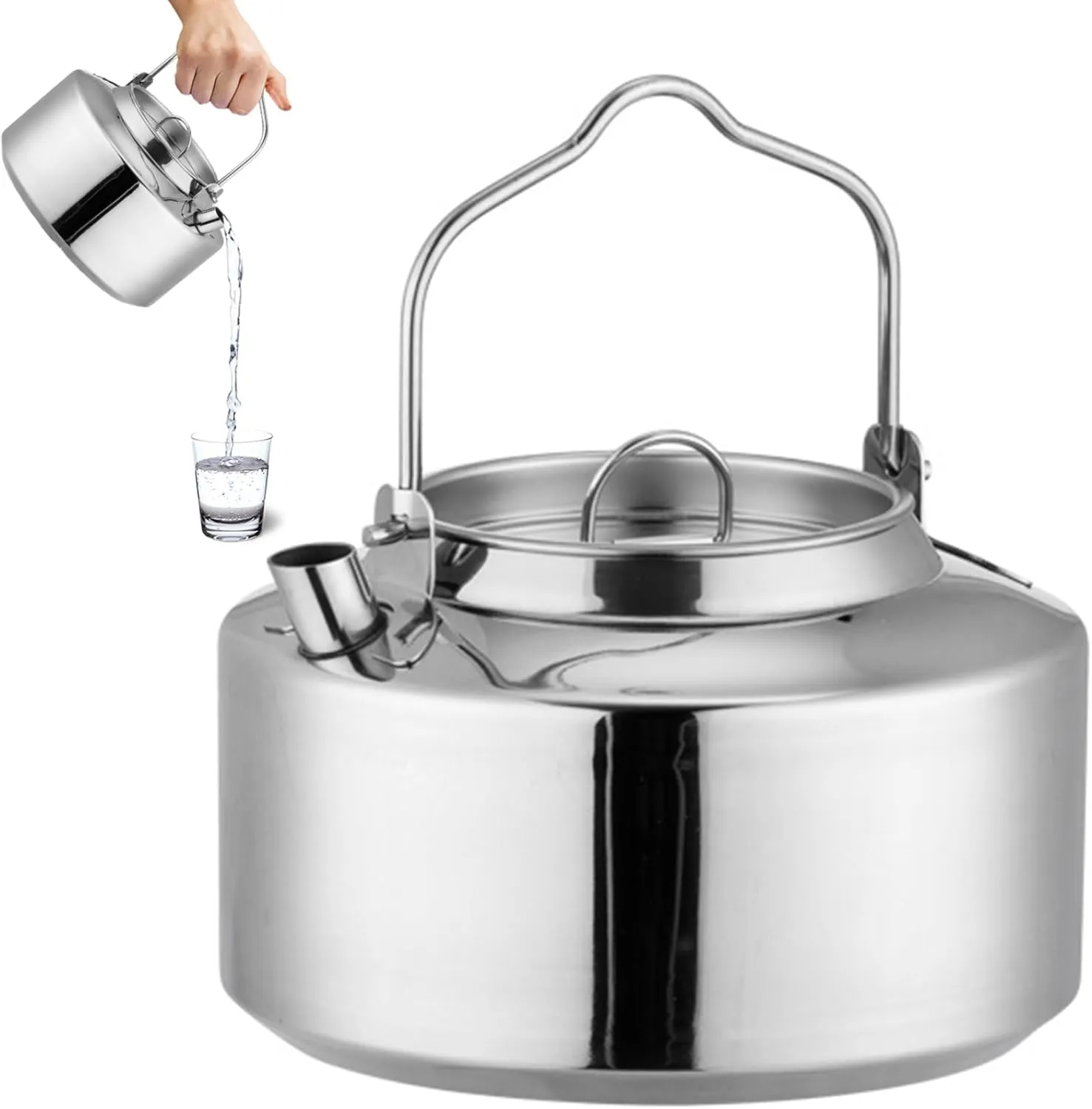 Camping Kettle 1.2L Stainless Steel Tea Kettle Portable Camp Coffee Pot with Handle Rapid Heating Camping Kettles Boiling Water Coffee for Travel Hiking Picnic, Camping Kettle