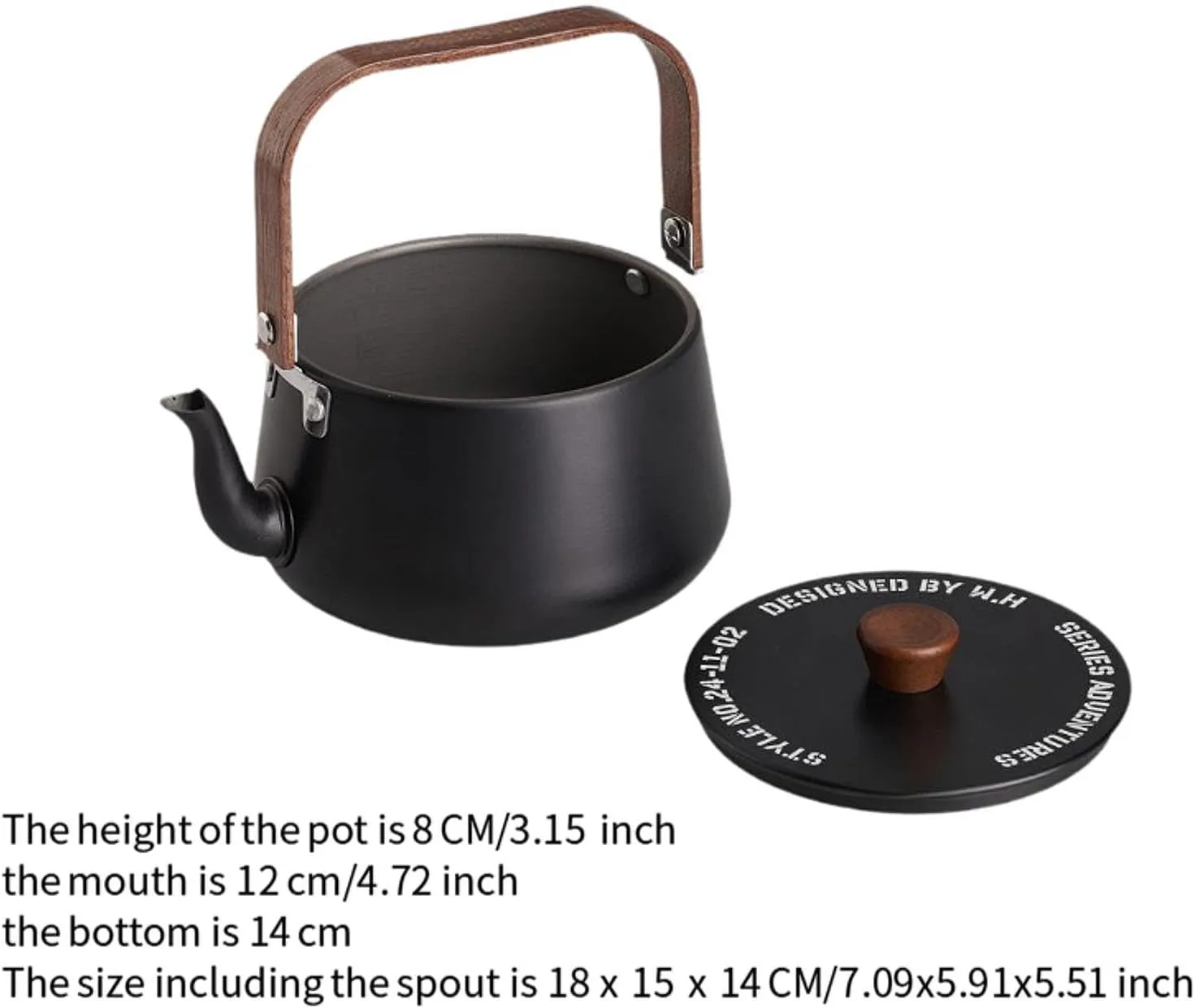 Camping Kettle Camping Pot Teapot with Handle Water Kettle Tea Kettle Water Boiler for Camp Hiking Travel Outdoor Backpacking, Black