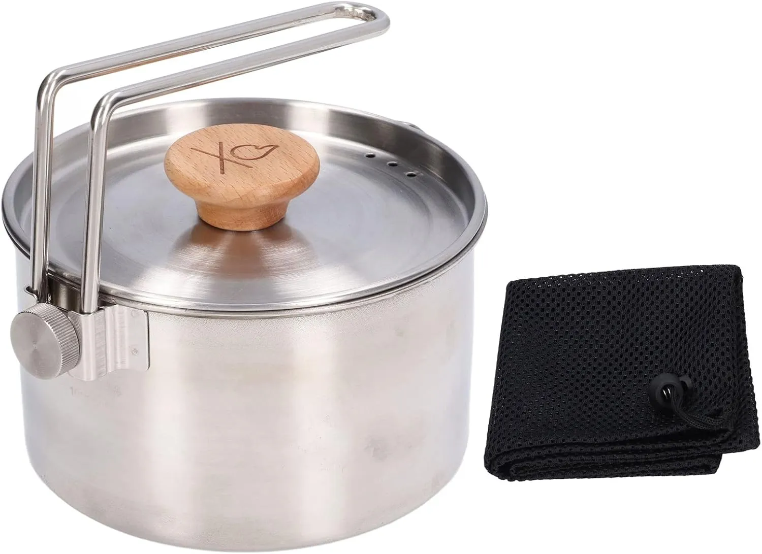 Camping Kettle for Picnic Hiking, Camping Coffee Pot with Detachable Handle Stainless Steel Portable Camping Pot for Bushcraft and Outdoor Campfire Use, 1000ml
