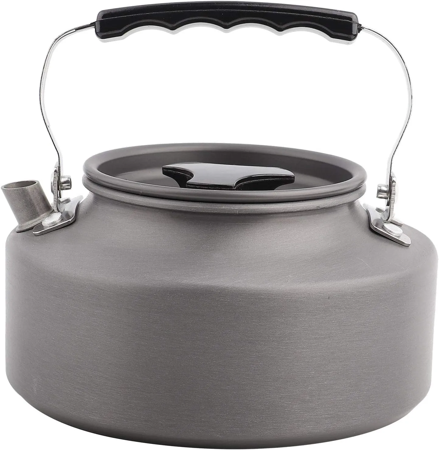 Camping Kettle Tea, Portable 1.1L Aluminum Teapot, Coffee Tea Pot Kettle with Folding Handle Suitable for Camping Hiking Kitchen (Black Handle)
