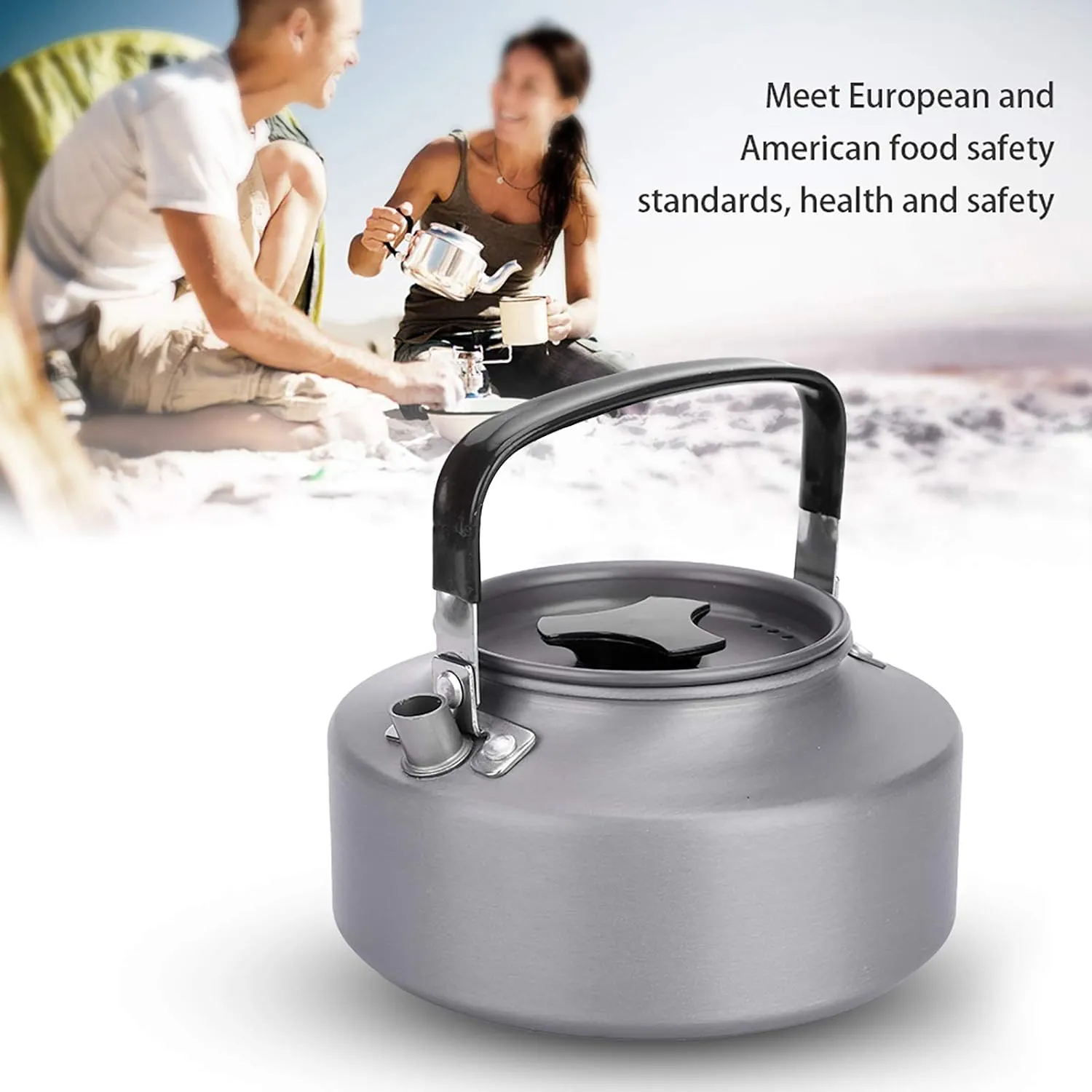 Camping Kettle Tea, Portable 1.1L Aluminum Teapot, Coffee Tea Pot Kettle with Folding Handle Suitable for Camping Hiking Kitchen (Black Handle)