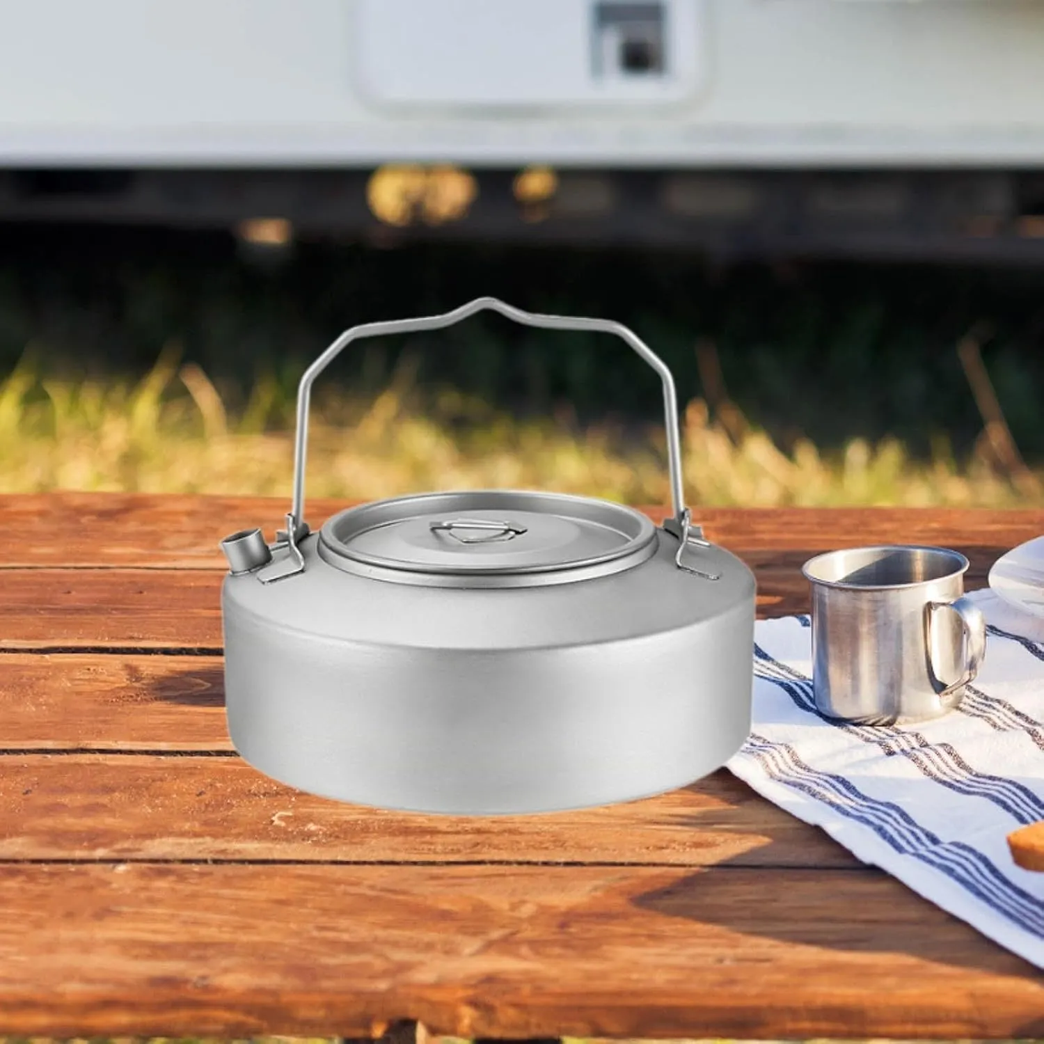 Camping Kettle Titanium Kettle Drinkware Camp Kettle Compact Coffee Tea Pot Tea Kettle for Picnic Travel Backpacking Hiking, 1000ml