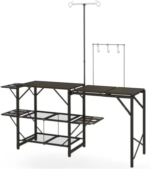 Camping Kitchen Station, Folding Grill Table with Side Tables, Portable Camp Cook Outdoor Station Backyard BBQ,Portable Folding Cooking Table Outdoor Foldable Camp Table Cupboards for BBQ, Beach Party