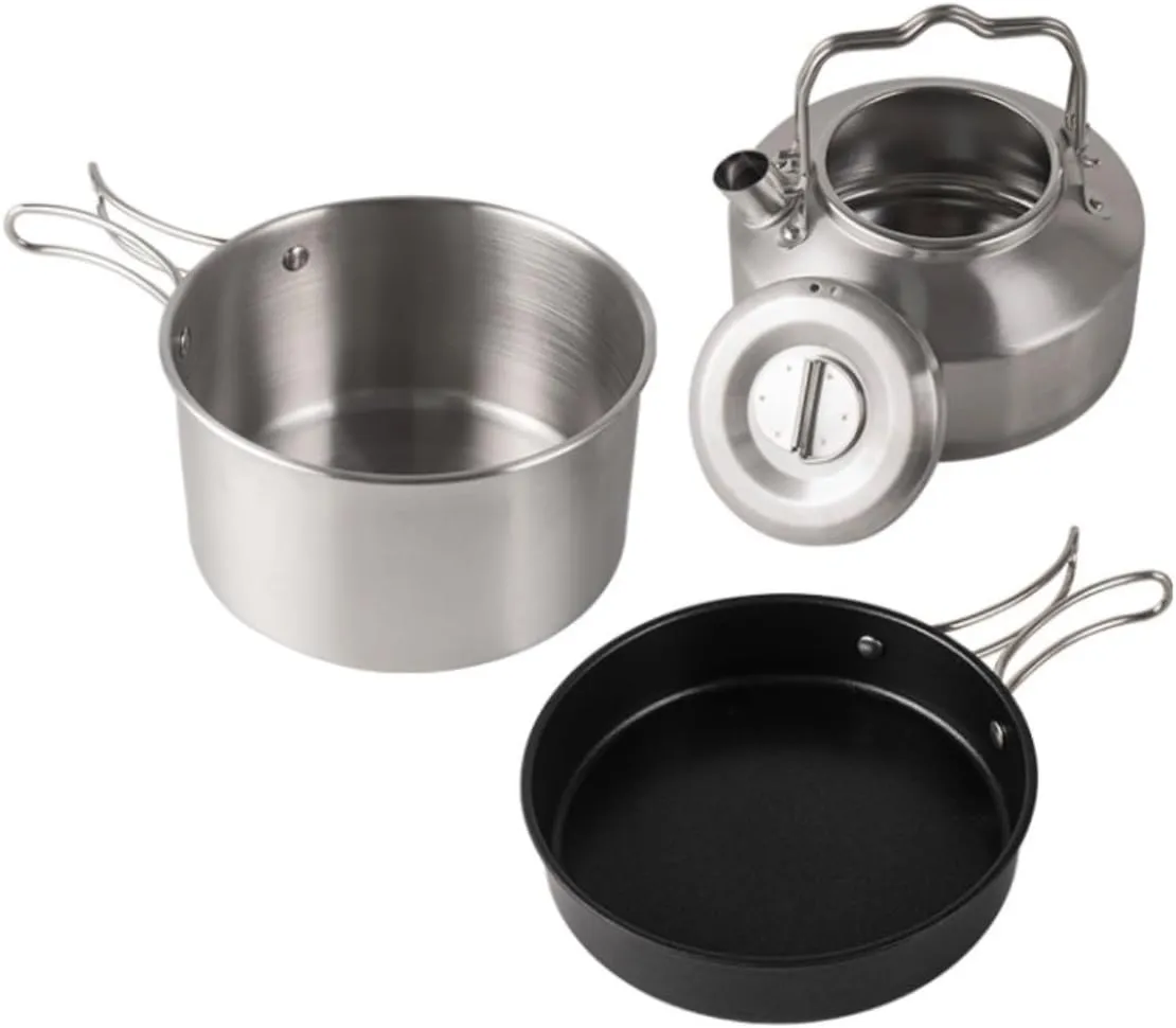 Camping Kitchen Utensil Outdoor Stainless Steel Pot Set Camping Portable Kettle Soup Pot Non-Stick Frying Pan Camping Pot for Outdoor Cooking