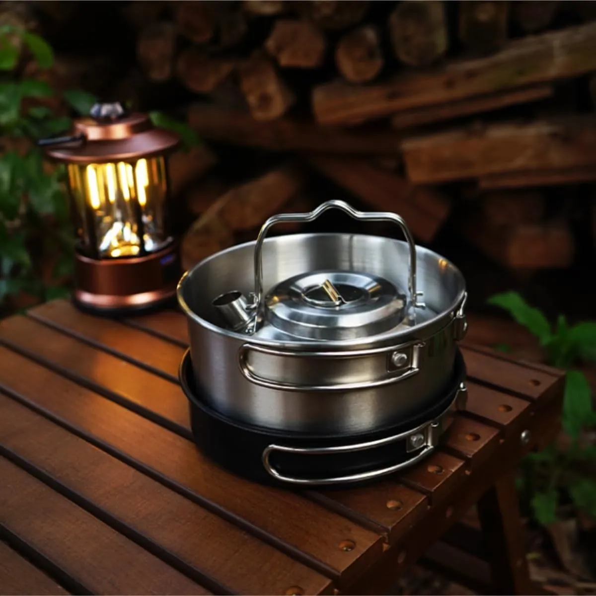 Camping Kitchen Utensil Outdoor Stainless Steel Pot Set Camping Portable Kettle Soup Pot Non-Stick Frying Pan Camping Pot for Outdoor Cooking