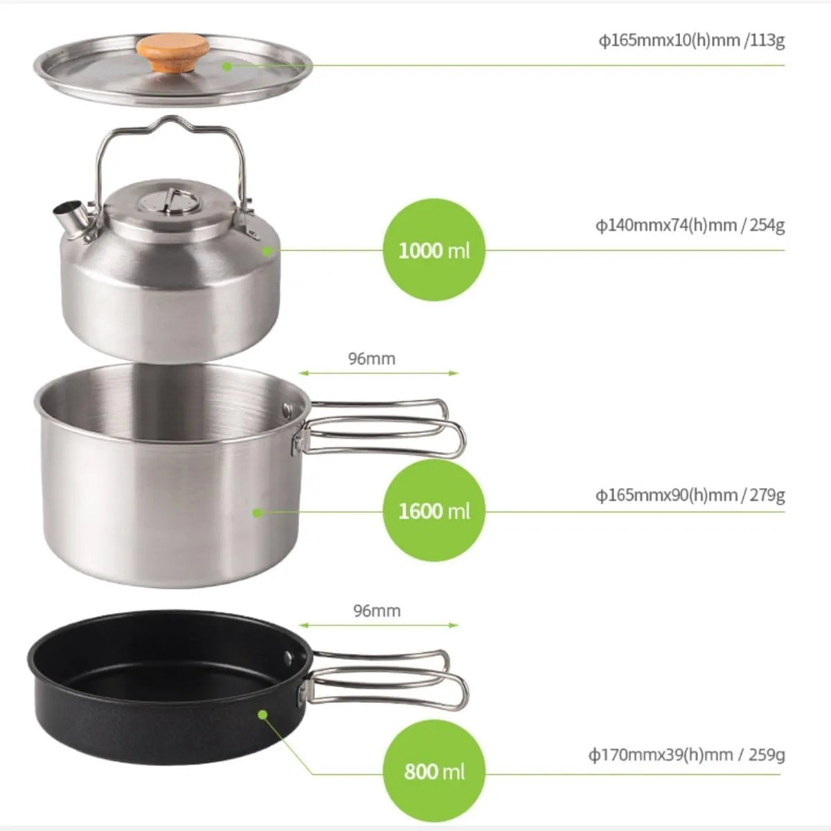 Camping Kitchen Utensil Outdoor Stainless Steel Pot Set Camping Portable Kettle Soup Pot Non-Stick Frying Pan Camping Pot for Outdoor Cooking