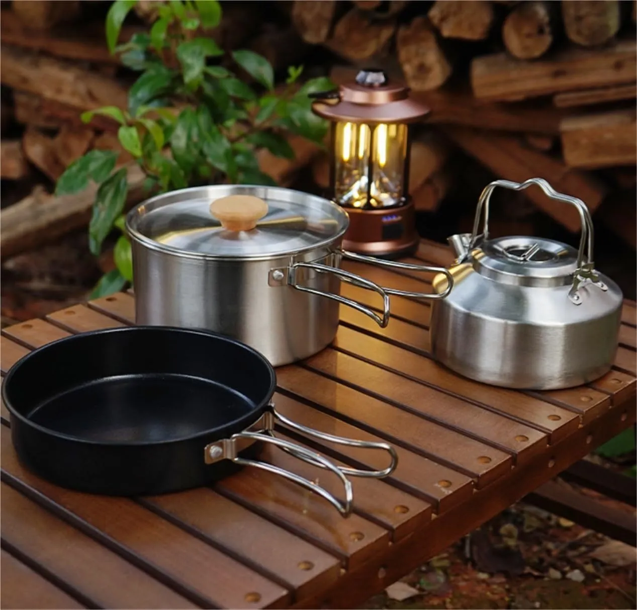 Camping Kitchen Utensil Outdoor Stainless Steel Pot Set Camping Portable Kettle Soup Pot Non-Stick Frying Pan Camping Pot for Outdoor Cooking
