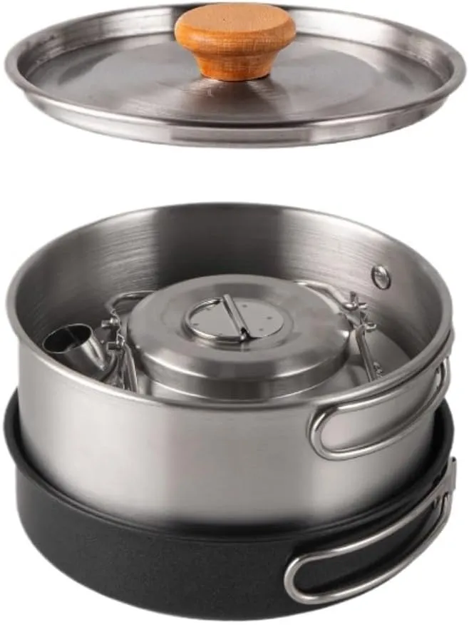 Camping Kitchen Utensil Outdoor Stainless Steel Pot Set Camping Portable Kettle Soup Pot Non-Stick Frying Pan Camping Pot for Outdoor Cooking