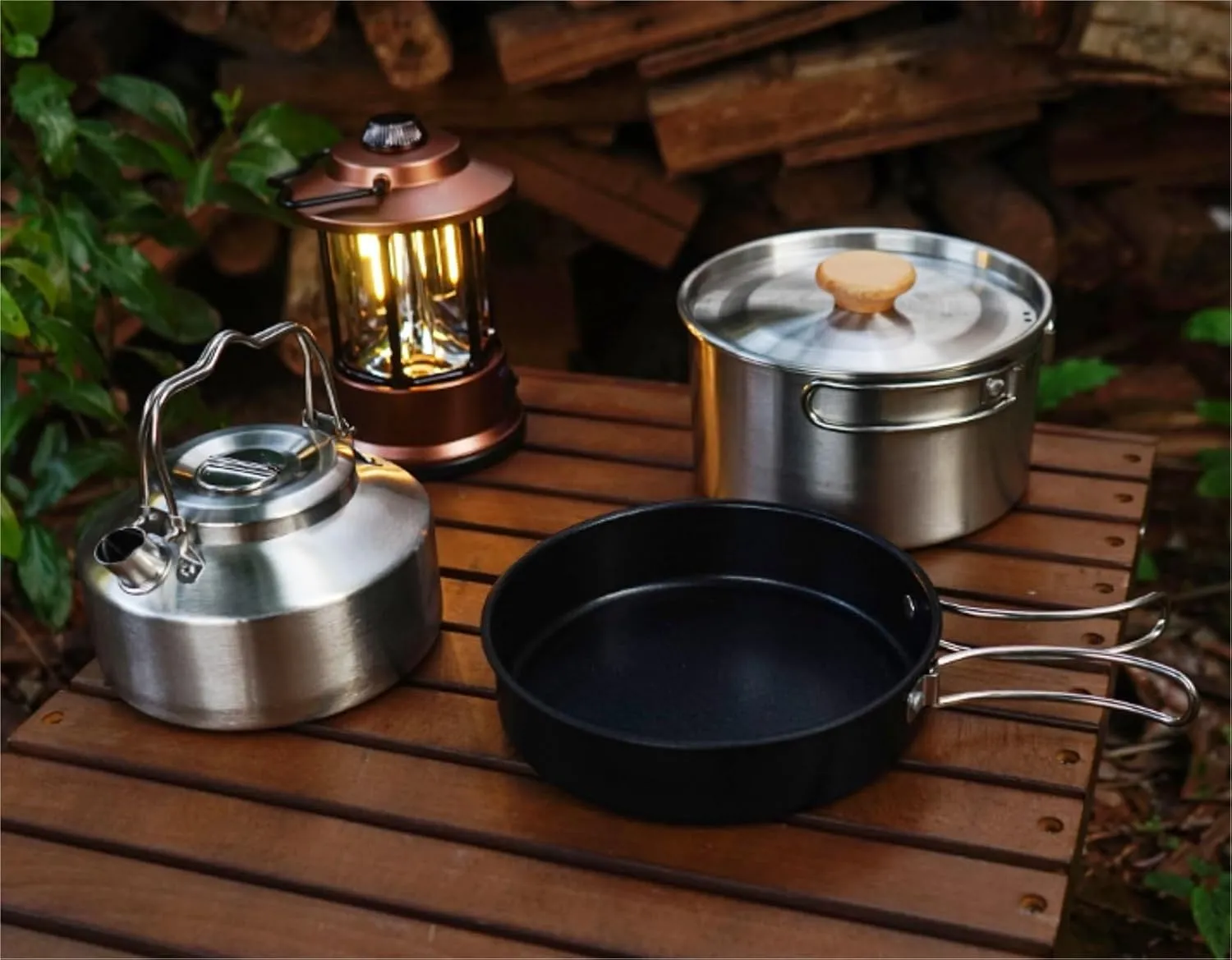 Camping Kitchen Utensil Outdoor Stainless Steel Pot Set Camping Portable Kettle Soup Pot Non-Stick Frying Pan Camping Pot for Outdoor Cooking