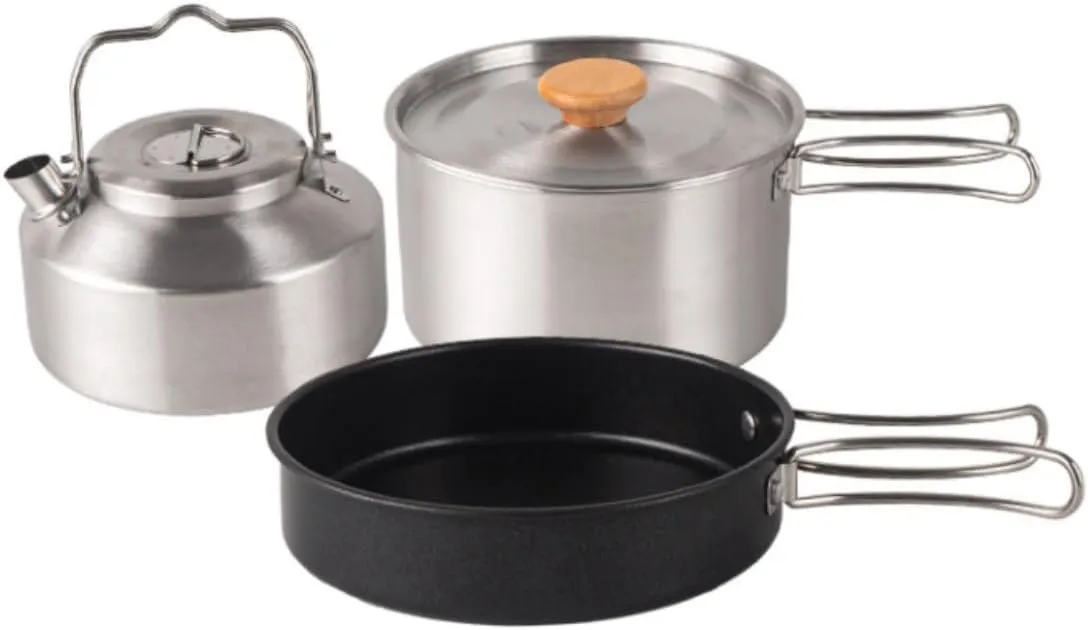 Camping Kitchen Utensil Outdoor Stainless Steel Pot Set Camping Portable Kettle Soup Pot Non-Stick Frying Pan Camping Pot for Outdoor Cooking