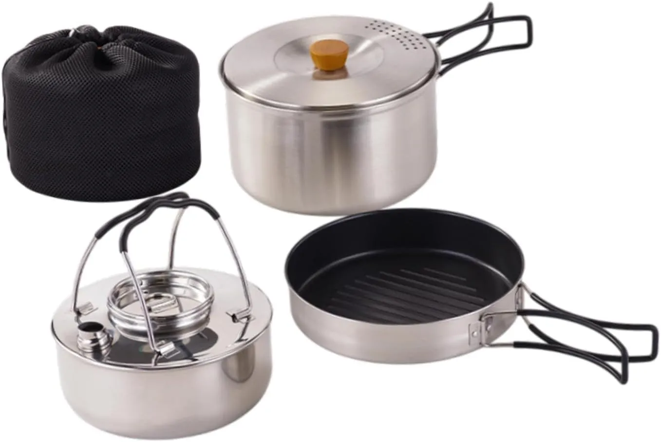 Camping Mess Kit 1.5L Kettle Folding Handle Multifunction Portable Frying Pan Outdoor Camping Cookware for Fishing Camping