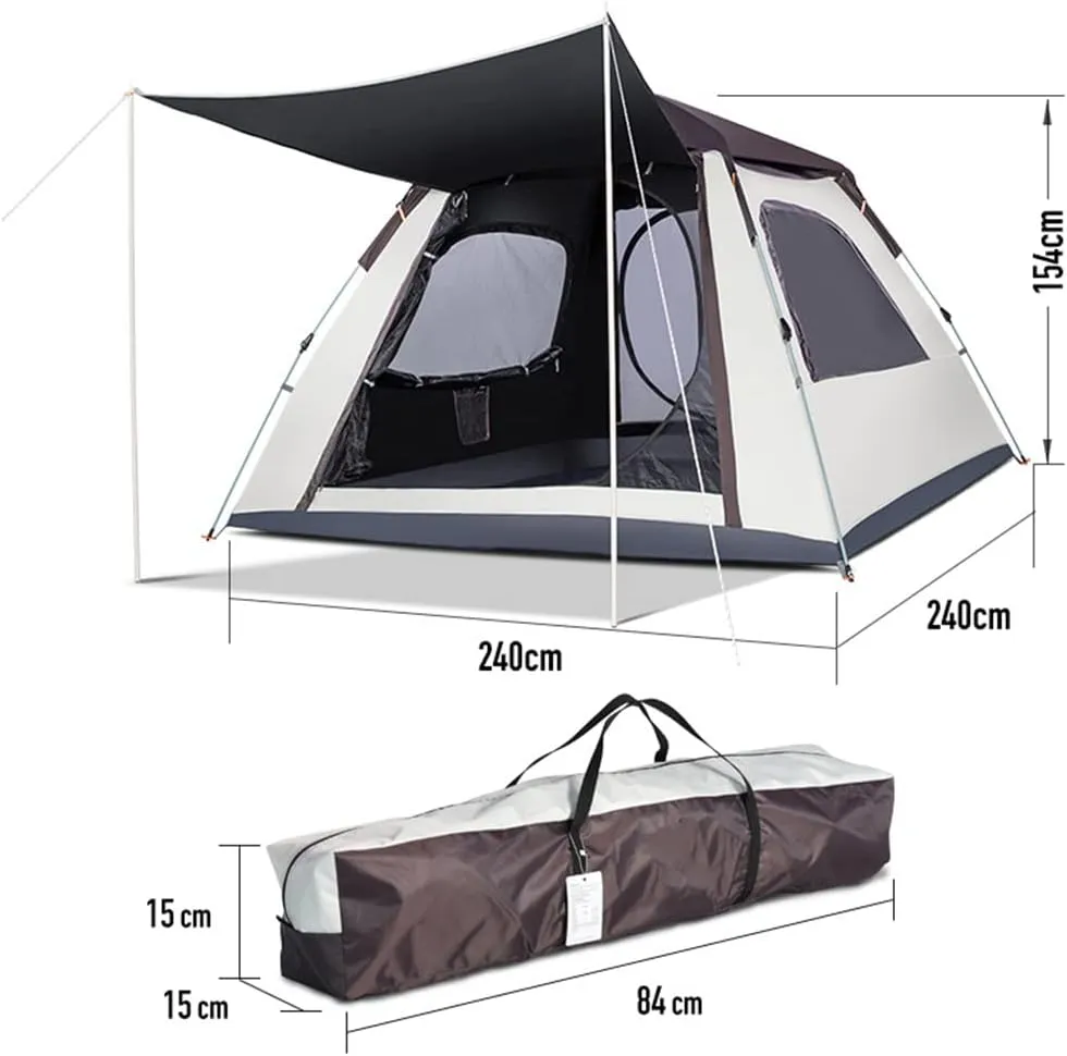 Camping Pop Up Tent for 3-4 Person, Waterproof Family Tent with Top Rainfly Instant Cabin Tent for Camping, Backpacking, Hiking & Outdoor Music Festivals, White