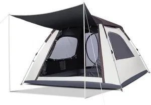 Camping Pop Up Tent for 3-4 Person, Waterproof Family Tent with Top Rainfly Instant Cabin Tent for Camping, Backpacking, Hiking & Outdoor Music Festivals, White