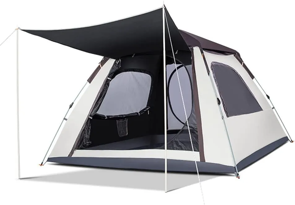 Camping Pop Up Tent for 3-4 Person, Waterproof Family Tent with Top Rainfly Instant Cabin Tent for Camping, Backpacking, Hiking & Outdoor Music Festivals, White