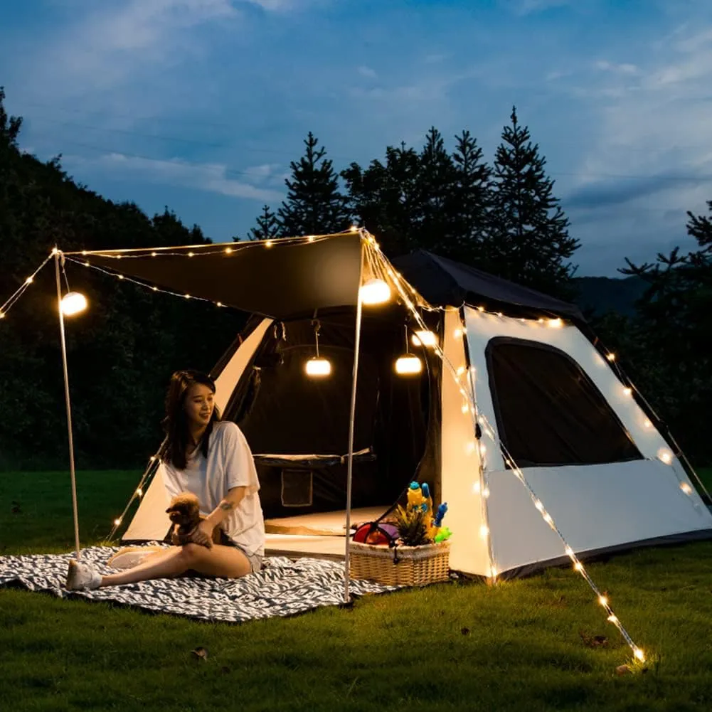Camping Pop Up Tent for 3-4 Person, Waterproof Family Tent with Top Rainfly Instant Cabin Tent for Camping, Backpacking, Hiking & Outdoor Music Festivals, White