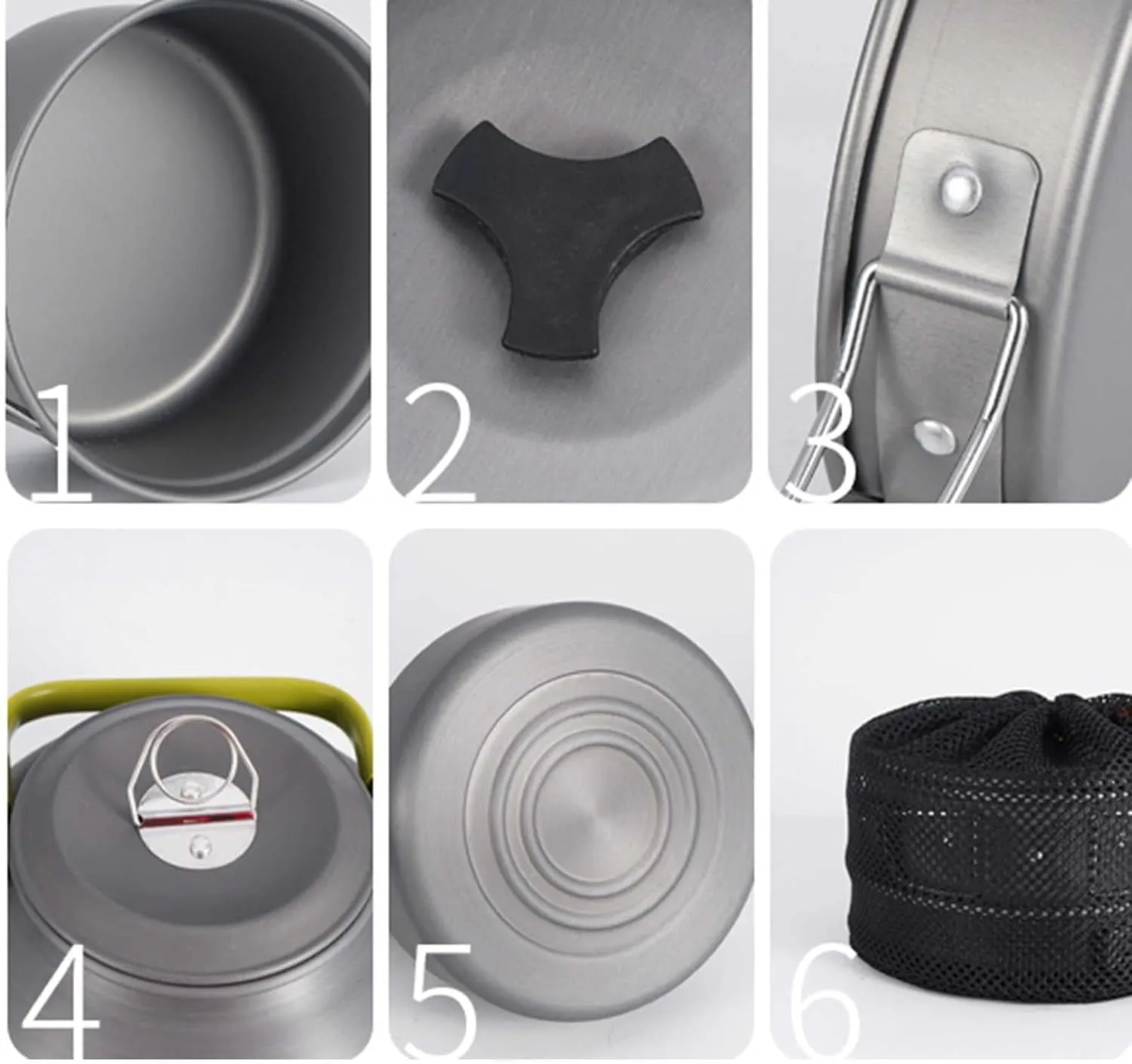 Camping Portable Kettle Outdoor Set Sundries Bag Mountaineering Picnic Barbecue Non-Stick Cookware for 3~4 People (Gray 18.5 * 12.5CM)