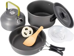 Camping Portable Kettle Outdoor Set Sundries Bag Mountaineering Picnic Barbecue Non-Stick Cookware for 3~4 People (Gray 18.5 * 12.5CM)
