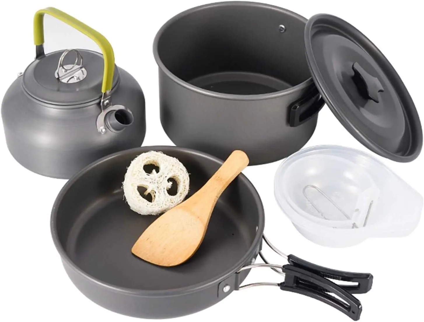 Camping Portable Kettle Outdoor Set Sundries Bag Mountaineering Picnic Barbecue Non-Stick Cookware for 3~4 People (Gray 18.5 * 12.5CM)