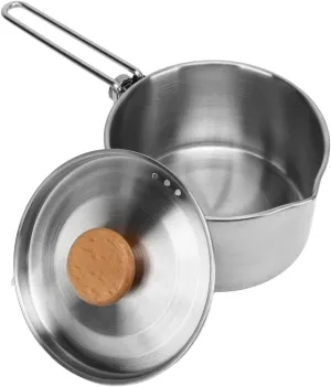 Camping Pot 304 Stainless Steel Portable Cooking Pot with Removable Handle, Ventilation Hole Design for Outdoor Picnic Hiking