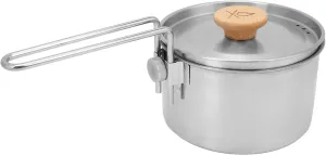 Camping Pot Cookware, Stainless Steel Lunch Container 1L Backpacking Picnic Cooking Bento Box with Foldable Handle Portable Open Fire Stockpot Kettle for Outdoor Hiking, default