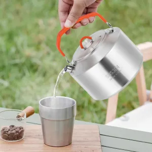 Camping Stainless Steel Kettle, Outdoor Heating Teapot, 1.5L Pot Kettle Camping Kettle, Portable Durable Bushcraft Gear Open Fire Kettle