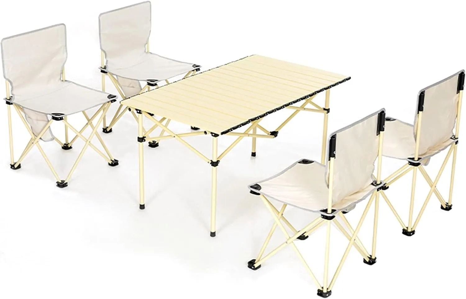 Camping Table Chairs and Chair Set, Portable Outdoor Picnic Table, Rollable Desktop 93.5x54.5x49cm