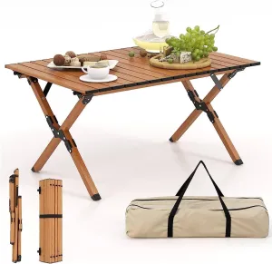 Camping Table, Folding Picnic Table, Aluminum Roll Up Camping Table with Carry Bag and Anti-Slip Foot Pads, Easy Assembly Outdoor Indoor Low Height Dining Table for Travel Party BBQ Hiking