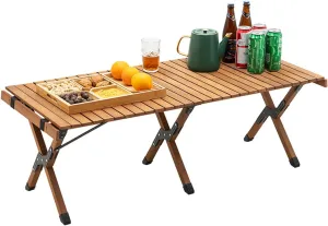 Camping Table Lightweight Foldable Table, Portable Camping Table with Aluminum Roll-Up Tabletop, Stable and Load-Bearing for Outdoor Camping Brown 35.4in*19.7in*16.5in