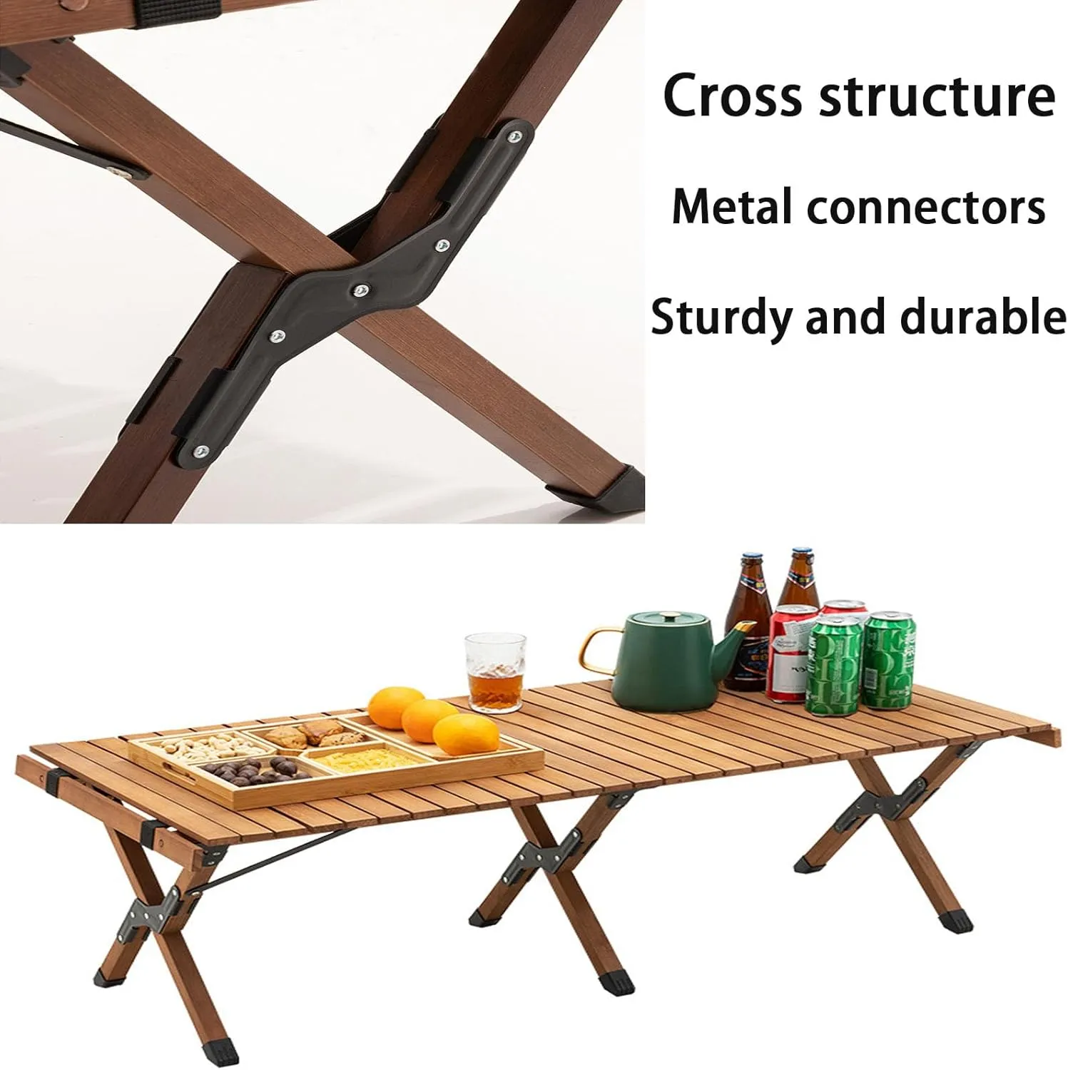 Camping Table Lightweight Foldable Table, Portable Camping Table with Aluminum Roll-Up Tabletop, Stable and Load-Bearing for Outdoor Camping Brown 35.4in*19.7in*16.5in