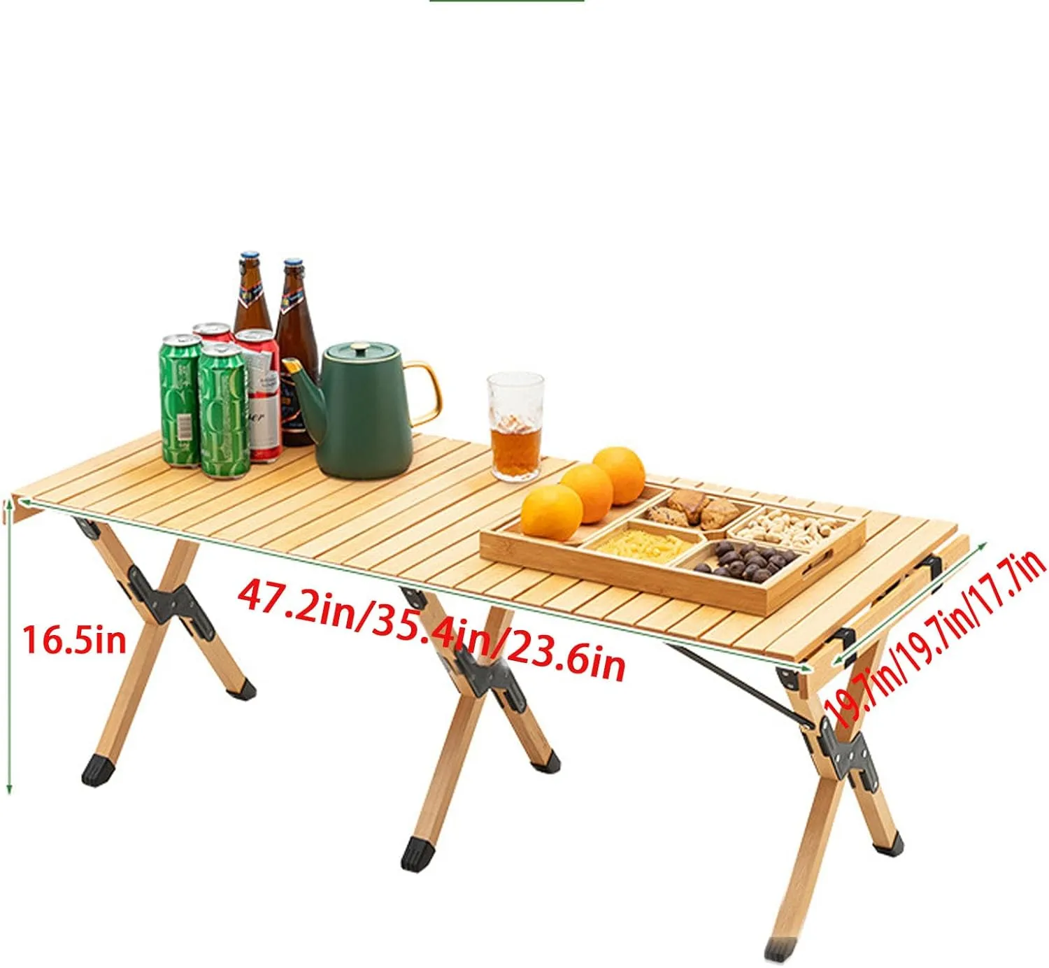 Camping Table Lightweight Foldable Table, Portable Camping Table with Aluminum Roll-Up Tabletop, Stable and Load-Bearing for Outdoor Camping Brown 35.4in*19.7in*16.5in