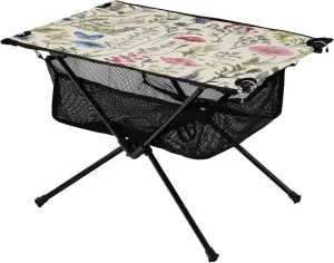 Camping Table Lightweight Portable Folding Table with Mesh Storage Net Butterfly Flower Vintage Ideal for Camping Hiking Beach Picnic Travel Backyard