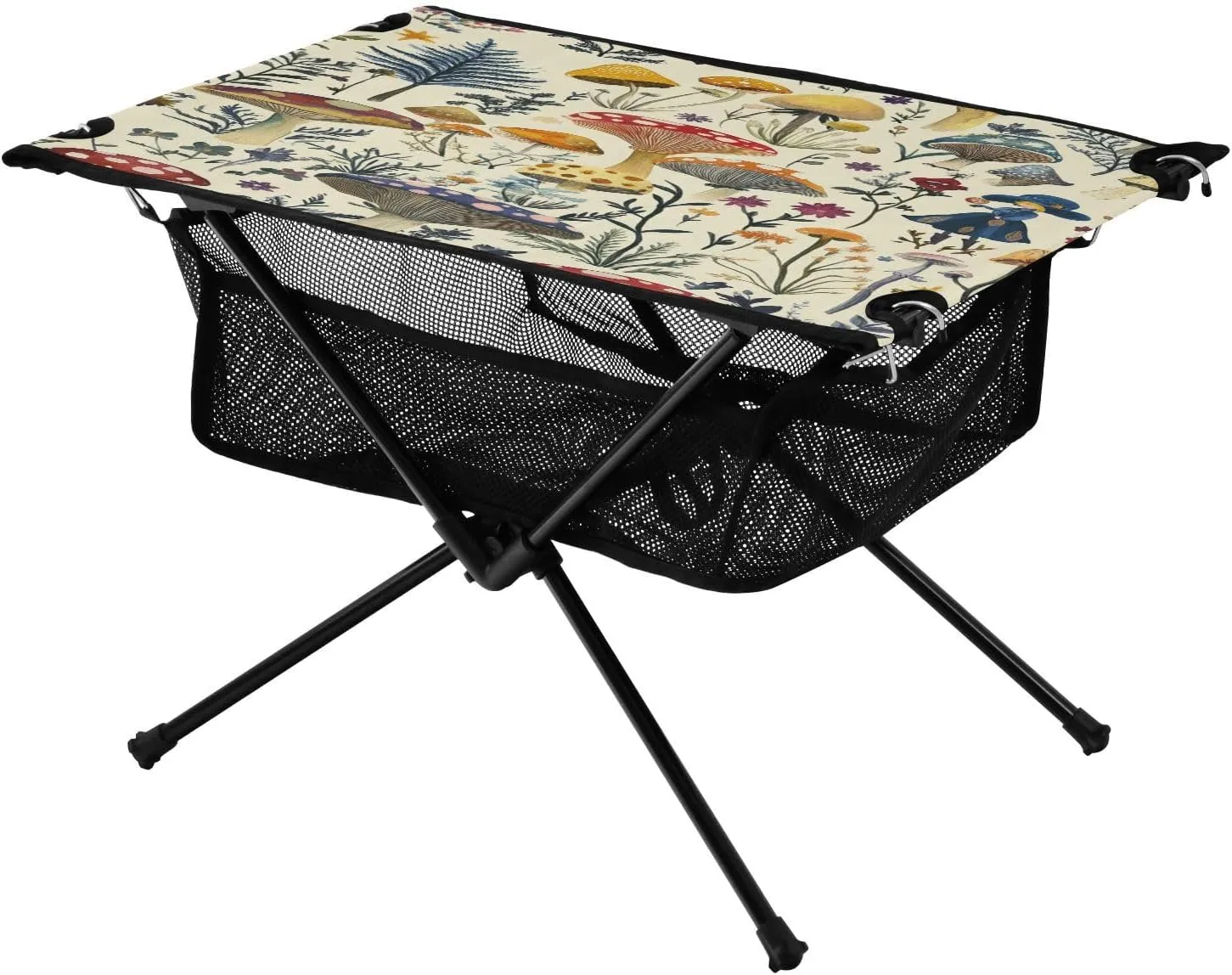 Camping Table Lightweight Portable Folding Table with Mesh Storage Net Mushroom Green Plants Ideal for Camping Hiking Beach Picnic Travel Backyard