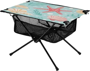 Camping Table Lightweight Portable Folding Table with Mesh Storage Net Ocean Themed Cartoon Starfish Ideal for Camping Hiking Beach Picnic Travel Backyard