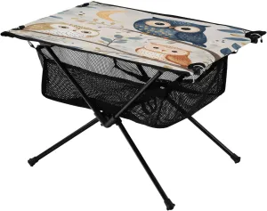 Camping Table Lightweight Portable Folding Table with Mesh Storage Net Owl Moon Ideal for Camping Hiking Beach Picnic Travel Backyard