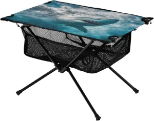 Camping Table Lightweight Portable Folding Table with Mesh Storage Net Shark Ocean Waves Ideal for Camping Hiking Beach Picnic Travel Backyard