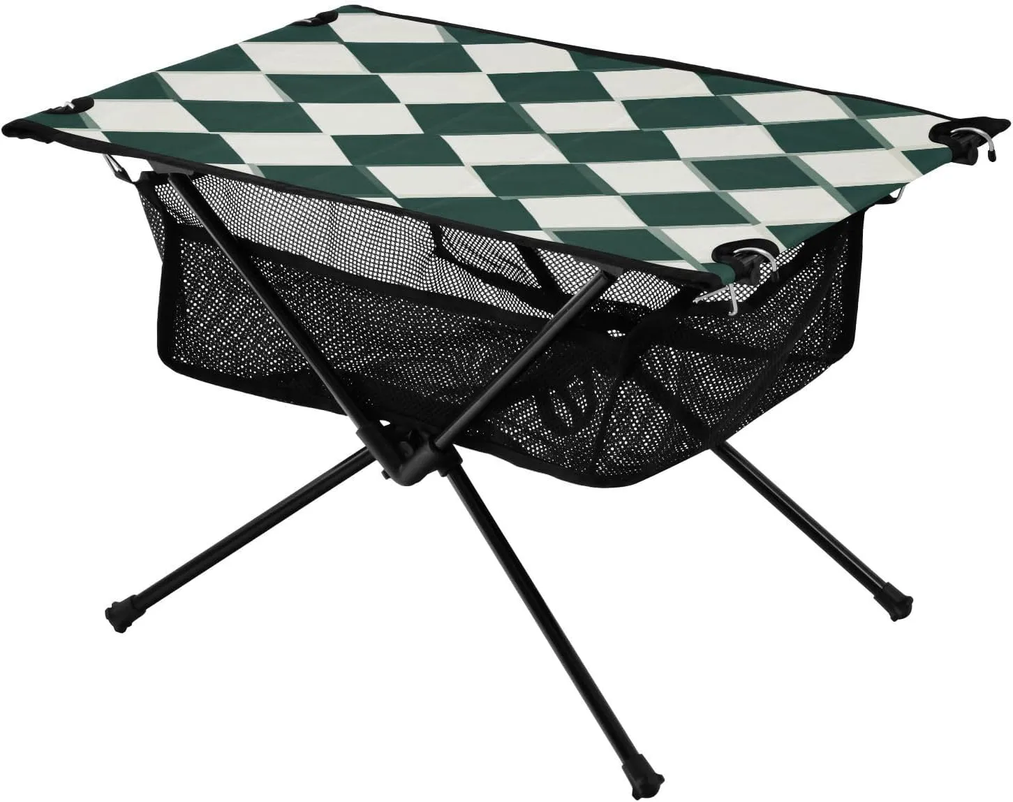 Camping Table Lightweight Portable Folding Table with Mesh Storage Net Stripes Green Rhombus Ideal for Camping Hiking Beach Picnic Travel Backyard
