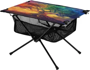 Camping Table Lightweight Portable Folding Table with Mesh Storage Net Tree Colorful Night Ideal for Camping Hiking Beach Picnic Travel Backyard