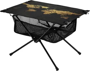 Camping Table Lightweight Portable Folding Table with Mesh Storage Net World Map Black Ideal for Camping Hiking Beach Picnic Travel Backyard