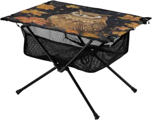 Camping Table Lightweight Portable Folding Table with Mesh Storage Net Yellow Maple Leaf Owl Ideal for Camping Hiking Beach Picnic Travel Backyard