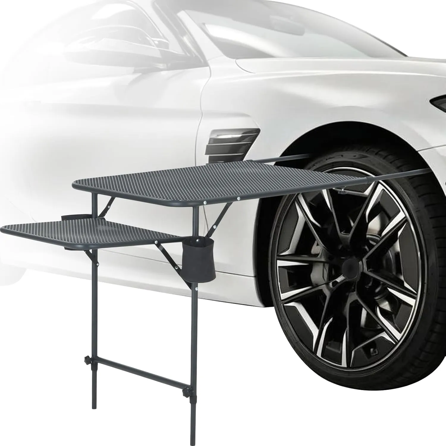 Camping Table, Overlanding Gear, Car Table, Tailgate Table with Cupholders, Extended Side Table, Lightweight, Foldable & Heavy Duty for Outdoor Camping and Picnic