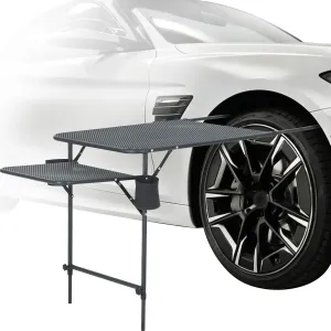 Camping Table, Overlanding Gear, Car Table, Tailgate Table with Cupholders, Extended Side Table, Lightweight, Foldable & Heavy Duty for Outdoor Camping and Picnic