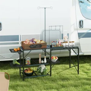 Camping Table, Picnic Table, Grill Table, Folding Table, Lightweight Portable Camping Kitchen Table, Folding Grill Table Cooking Station with Hooks for Outdoor, BBQ, Party and Picnic